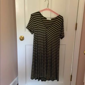 Olive and white striped flowy dress